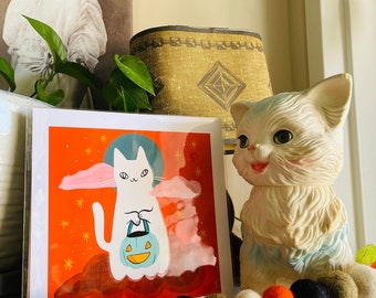 de ghost cat 8x8 inch print
