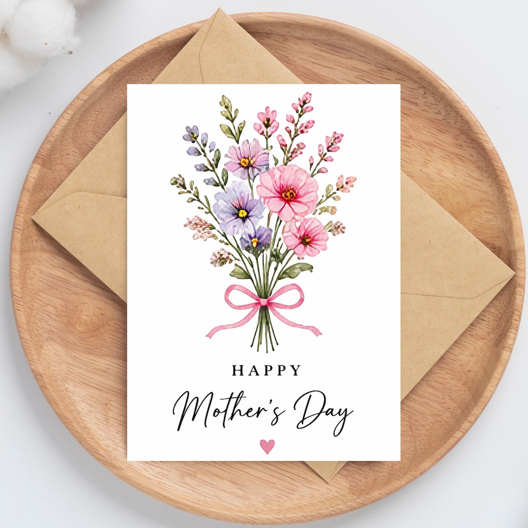 Mother’s Day Card Printable 5x7 Floral Bouquet Card Happy Mother’s Day ...