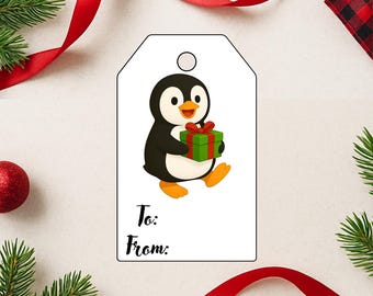 Penguin Christmas Gift Tag Printable Cute Holiday Tag PDF, Winter Penguin Gift Label, Instant Download Christmas Tags, 1 Tag, 2x3.5