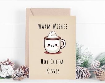 Hot Cocoa Christmas Card Template Warm Wishes 5x7 Printable Download Holiday Greeting Card for him for her for family Merry Christmas card