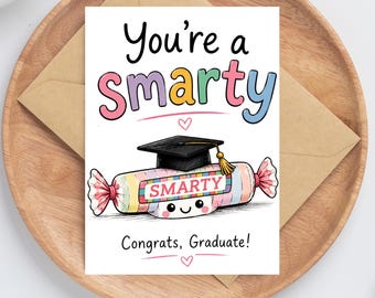 Tarjeta de graduación imprimible y divertida "Eres un graduado inteligente" en formato PDF. Tarjeta plegable de 5x7 pulgadas. Descarga instantánea.