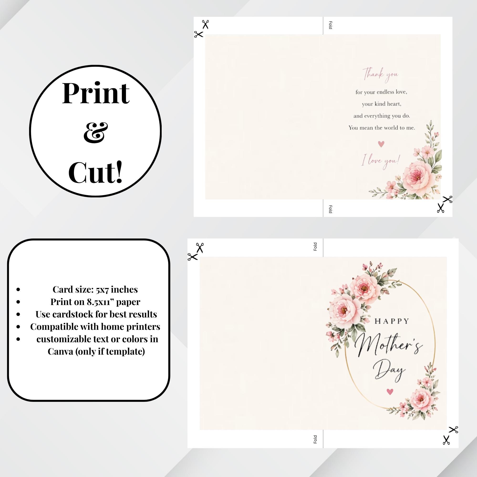 Mother’s Day Card Printable 5x7 Foldable Card, Floral Happy Mother’s ...