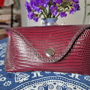 Estojo de couro para óculos de sol, suporte protetor para óculos, bolsa artesanal em mogno bordô - presente elegante para óculos