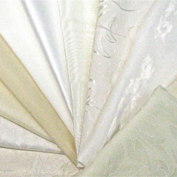 Six White Ivory 6 Fabric Pieces Beautiful Textures Crazy Quilting