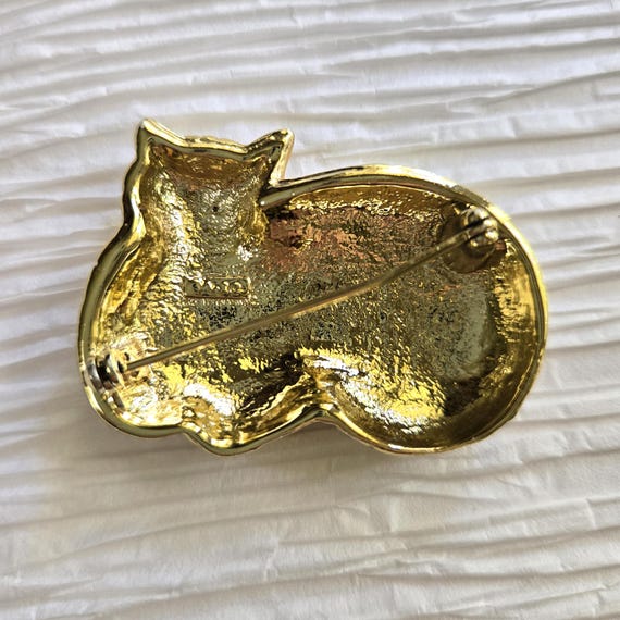 Vintage AJC Calico Cat Brooch: Gold Tone Patchwor… - image 2
