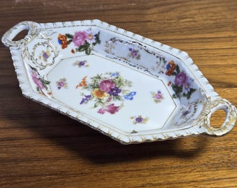 Vintage Floral Trinket Dish: Small Porcelain Tray
