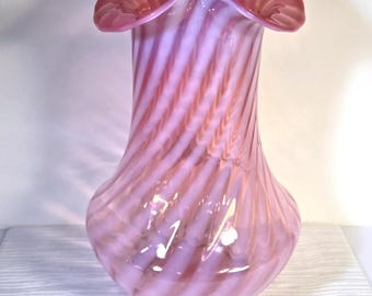 Vintage 1940s Fenton Opalescent Cranberry Spiral Swirl Striped