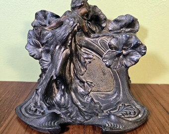 Antique Figural Art Nouveau Heavy Cast Metal Letter Holder: Maiden/Nymph