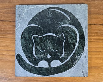 Tile by Amy Dallas titled "Fat Cat Nap" - Dark Green Marble