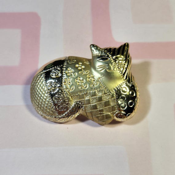 Vintage AJC Calico Cat Brooch: Gold Tone Patchwor… - image 3
