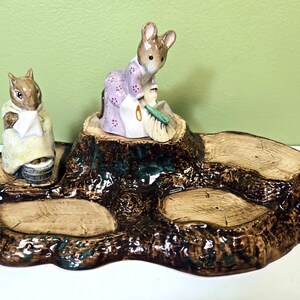 Vintage Beswick Tree Stump Display and Two Beatrix Potter Figurines - Sold Separately