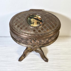 Antique Gilt Bronze Jewelry Box: Napoleon III Era Woman Portrait