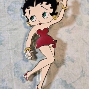 1980&#39;s Betty Boop Brooch, Vintage 1930&#39;s Cartoon Enamel Pin, Fleischer Studios Betty Boop Pin, Betty Boop Red Dress Brooch