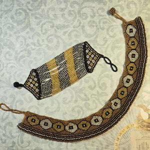 Beautiful Vintage Beaded Choker and Bracelet African Kenya Gold, Black and White Hand Crafted