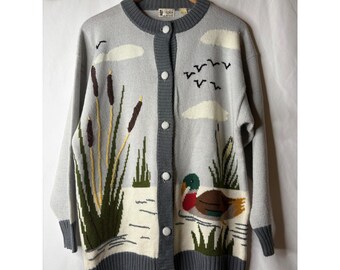 Vtg Rangley L Mallard Duck Scenic Cardigan Sweater Wool Blend grandpacore Read