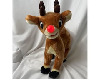 Brinquedo animado vintage de 1992 da Gemmy, Rudolph, a Rena do Nariz Vermelho, que fala e canta.
