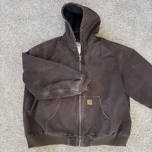 Vintage Y2K Carhartt J130 DKB RN# 14806 Huvad Arbetsjacka Brun Sandsten 3XL