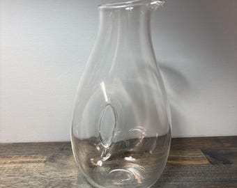 Mid Century Modern Pierced Clear Glass Carafe Pitcher Decanter Donut "Hole" Wine