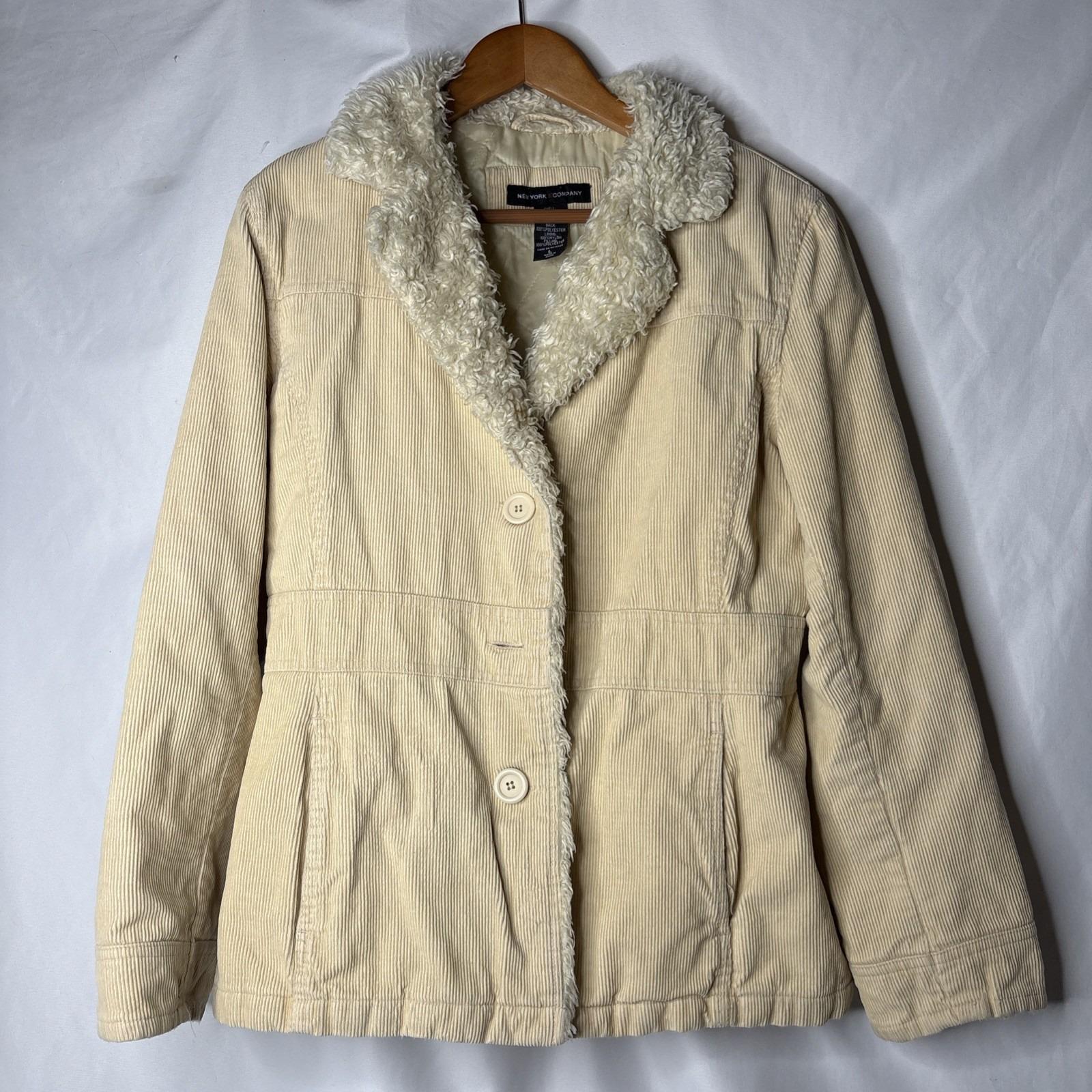 Vtg Y2K New York & Company Woman's L Corduroy Jacket Faux Fur