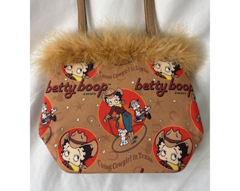 Bolsa vintage Y2K Betty Boop, a vaqueira mais fofa do Texas, mini bolsa com acabamento em pele, cor bege, estilo country.