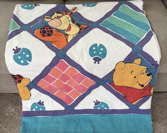 Manta de cama vintage de Disney de Winnie the Pooh y Tigger, estilo Mod Color Block, años 80/90, EE. UU.