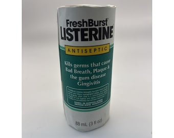 Botella de antiséptico Listerine Fresh Burst de los años 90 en su caja de cartón original, 3 oz, sellada.