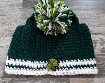 Horse Bonnet, Shamrock Horse Pom Pom Hat, Horse Crochet Hat, by Equine Wear