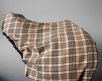 Plaid Baker Inspired Saddle Cover, Fleece Lined and Reinforced Web Trim