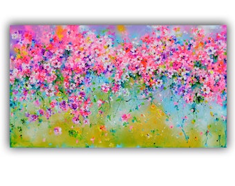 Sakura ROSA Cerezo FLORES Colorido Grande Original Impasto Listo Para Colgar Espátula Pintura