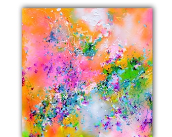 COLORÉ ORIGINAL ABSTRAIT Peinture Rectangulaire Pastel Art Mural sur Toile Prêt à Accrocher