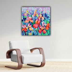 ORIGINAL PAINTING IRIS Field Small Gift Painting for Her Colorful Flowers Wall Art
