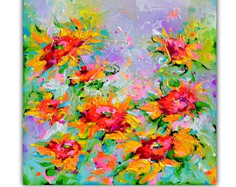 SONNENBLUME Gelb IMPASTO Blumen Kunstwerk Relief Original Wand Kunst Interior Design Geschenk für Sie