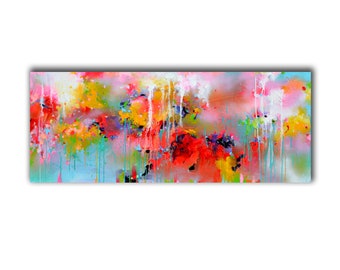 EXTRA LARGE Original Colorful ABSTRACT Red Blue White Pink Landscape Painting