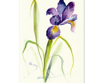 Dutch IRIS WATERCOLOR Flower Painting OOAK Floral Gift for Her Original Botanical Artwork