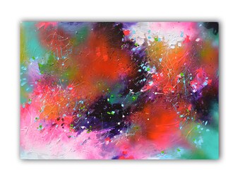 ABSTRACT Original WALL ART Painting Ready to hang Colorful Purple Blue Orange Pink Modern Artwork on Canvas