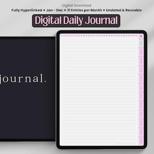 Digital Daily Journal | Hyperlinked Planner | GoodNotes Notebook | iPad Diary | Undated Lined Journal | Notability Template