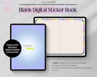 Stickers Organizer, Digital Stickerbook for GoodNotes & Notability, Hyperlinked and Blank iPad Sticker Book