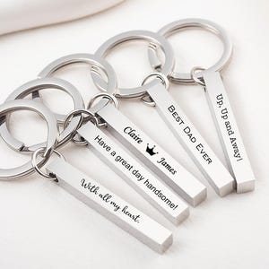 Custom 4-Sided Bar Keychain, Engraved Stainless Steel, Personalized Drive Safe Accessory