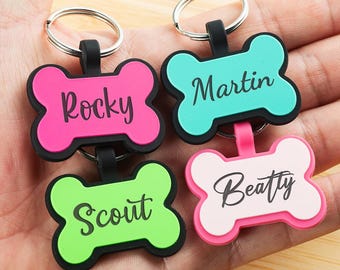 Customizable Silicone Pet ID Tag, Silent Dog Cat Tag, Laser Engraved No Noise