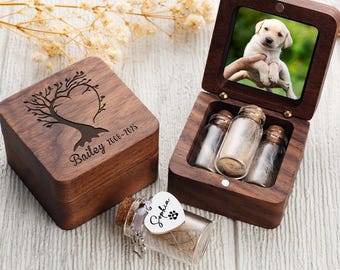 Personalized Pet Memorial Box, Wooden Fur Keepsake with Charm