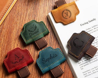 Engraved Leather Magnetic Bookmark with Pen Holder, Custom Teachers Gifts