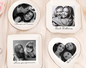 Custom Besties Photo Jewelry Dish, Maid of Honor Trinket Tray,Sister Keepsake, Bridal Gift,Ceramic Trinket Tray for Best Friend,Wedding Gift