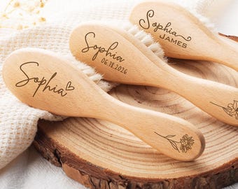 Personalisierte Babybürste Kamm-Set aus Holz, Gravur Name Haarbürste, Buchenholz, Babypartygeschenk