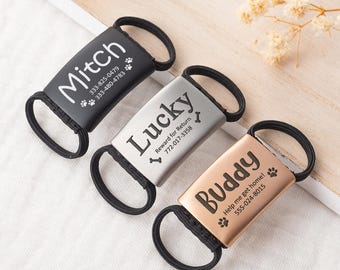 Slide On Dog Tag, Personalized Silent Pet ID, Custom Engraved
