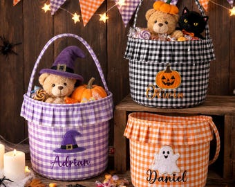 Personalized Ghost Halloween Candy Bag, Custom Name Trick or Treat Bucket, Halloween Gifts for Kids, Toddler, First Kid Basket with Name
