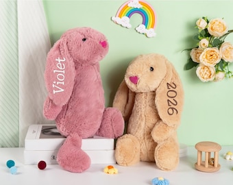 Embroidered Easter Bunny:Monogrammed Bunny Rabbit,Newborn Gift,Baby Shower Plush Toy, Custom Name Animal Plush, Embroidered Name