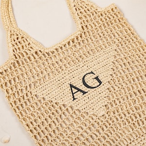 Personalized Raffia Beach Tote Bag, Hand-Woven Straw Bag, Embroidered Initials, Bridesmaid Gift image 13