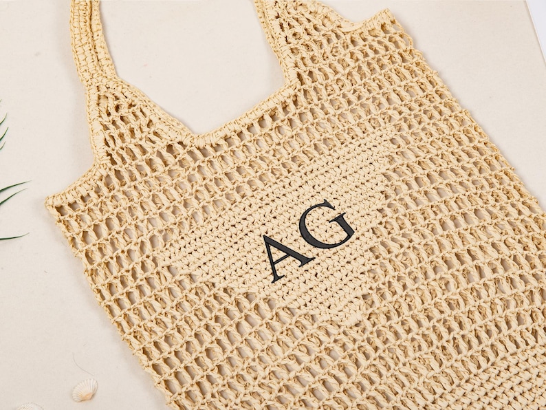 Personalized Raffia Beach Tote Bag, Hand-Woven Straw Bag, Embroidered Initials, Bridesmaid Gift image 13
