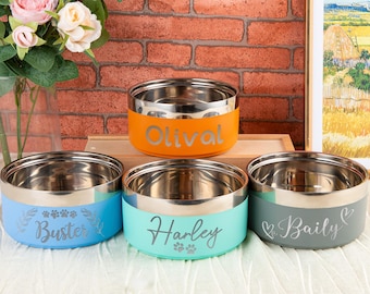 Engraved Stainless Steel Pet Bowl: Custom Insulated Dog & Cat Food and Water Bowl