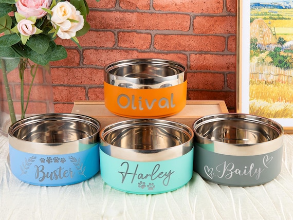 Engraved Stainless Steel Pet Bowl: Custom Insulated Dog & Cat Food and Water Bowl